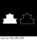 Chinese house silhouette Traditional Asian pagoda Japanese cathedral Facade icon outline set white color vector illustration flat style simple image. Стоковая иллюстрация, агентство Ingram Publishing / Фотобанк Лори