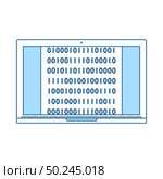 Laptop With Binary Code Icon. Thin Line With Blue Fill Design. Vector Illustration. Стоковая иллюстрация, агентство Ingram Publishing / Фотобанк Лори