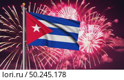 AI Generative The national flag of the independence of the state of Cuba, background of fireworks. Стоковое AI-видео, аниматор Spirit River / Фотобанк Лори
