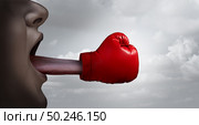 Fighting words and free speech concept  and debating or argument to defend or prosecute as a legal argument symbol or lawyer letigation idea in a 3D illustration style. Стоковое фото, агентство Ingram Publishing / Фотобанк Лори