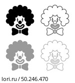 Clown face head with big bow and curly hair Circus carnival funny invite concept icon outline set black grey color vector illustration flat style simple image. Clown face head with big bow and curly hair Circus carnival funny invite concept icon outline set black grey color vector illustration flat style image. Стоковая иллюстрация, агентство Ingram Publishing / Фотобанк Лори