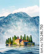 Beautiful mediterranean landscape. St. George Island near town Perast, Kotor bay, Montenegro. Стоковое фото, агентство Ingram Publishing / Фотобанк Лори