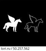 Pegasus Winged horse silhouette Mythical creature Fabulous animal icon outline set white color vector illustration flat style simple image. Pegasus Winged horse silhouette Mythical creature Fabulous animal icon outline set white color vector illustration flat style image. Стоковая иллюстрация, агентство Ingram Publishing / Фотобанк Лори