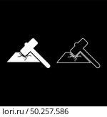 Sledge hammer breaks hard surface with formation of strong cracks icon outline set white color vector illustration flat style simple image. Sledge hammer breaks hard surface with formation of strong cracks icon outline set white color vector illustration flat style image. Стоковая иллюстрация, агентство Ingram Publishing / Фотобанк Лори