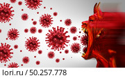 Coronavirus danger and public health risk disease and flu outbreak or coronaviruses influenza as dangerous viral strain case as a pandemic medical concept with dangerous cells as a 3D render. Стоковое фото, агентство Ingram Publishing / Фотобанк Лори