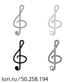 Treble clef icon outline set black grey color vector illustration flat style simple image. Treble clef icon outline set black grey color vector illustration flat style image. Стоковая иллюстрация, агентство Ingram Publishing / Фотобанк Лори