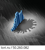 Disease and economy as an economic pandemic fear and coronavirus fears or virus Outbreak and Stock market selling as a sick financial health and business recession concept with 3D illustration elements. Стоковое фото, агентство Ingram Publishing / Фотобанк Лори