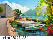 Historic city of Perast at Bay of Kotor in spring, Montenegro. Стоковое фото, агентство Ingram Publishing / Фотобанк Лори