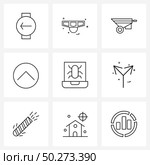Set of 9 Simple Line Icons for Web and Print such as virus, laptop, trolly, bug, navigation upload Vector Illustration. Стоковая иллюстрация, агентство Ingram Publishing / Фотобанк Лори