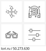 Pixel Perfect Set of 4 Vector Line Icons such as arrow, vision, Walkman, glasses, slider Vector Illustration. Стоковая иллюстрация, агентство Ingram Publishing / Фотобанк Лори