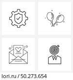 Stock Vector Icon Set of 4 Line Symbols for protection, users, celebration, email, head Vector Illustration. Стоковая иллюстрация, агентство Ingram Publishing / Фотобанк Лори