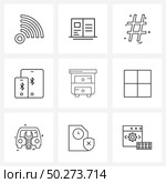 Simple Set of 9 Line Icons such as furniture, decor, hash, bluetooth, ipad Vector Illustration. Стоковая иллюстрация, агентство Ingram Publishing / Фотобанк Лори
