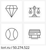 Mobile UI Line Icon Set of 4 Modern Pictograms of accessory, time, gemstone, multivariate testing, furniture Vector Illustration. Стоковая иллюстрация, агентство Ingram Publishing / Фотобанк Лори