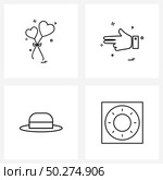Set of 4 Line Icon Signs and Symbols of heart; hat; valentine’s day; hand ; vintage Vector Illustration. Стоковая иллюстрация, агентство Ingram Publishing / Фотобанк Лори