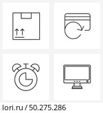 UI Set of 4 Basic Line Icons of front, timepiece, card, restart, monitor Vector Illustration. Стоковая иллюстрация, агентство Ingram Publishing / Фотобанк Лори