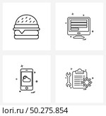 Set of 4 UI Icons and symbols for fast food; mobile; usa; led; weather Vector Illustration. Стоковая иллюстрация, агентство Ingram Publishing / Фотобанк Лори