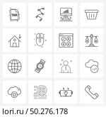 Modern Style Set of 16 line Pictograph Grid based house, shopping, chart, cart, technology Vector Illustration. Стоковая иллюстрация, агентство Ingram Publishing / Фотобанк Лори