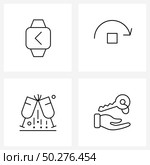 4 Interface Line Icon Set of modern symbols on arrow back; glass; timer; right; water Vector Illustration. Стоковая иллюстрация, агентство Ingram Publishing / Фотобанк Лори