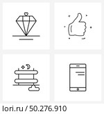 Set of 4 Universal Line Icons of diamond, valentine, thumbs up, liked, mobile Vector Illustration. Стоковая иллюстрация, агентство Ingram Publishing / Фотобанк Лори