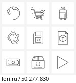 9 Interface Line Icon Set of modern symbols on ds, card, travel, refresh, direction Vector Illustration. Стоковая иллюстрация, агентство Ingram Publishing / Фотобанк Лори