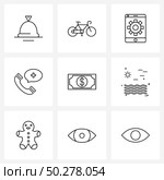 9 Interface Line Icon Set of modern symbols on money, call, ride, hospital, gear Vector Illustration. Стоковая иллюстрация, агентство Ingram Publishing / Фотобанк Лори