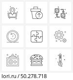 Stock Vector Icon Set of 9 Line Symbols for business, gaming, trash, multimedia, sync Vector Illustration. Стоковая иллюстрация, агентство Ingram Publishing / Фотобанк Лори