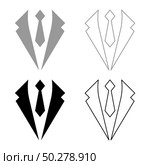 Business concept Jacket and tie cravat Suit for wedding Men’s clothing in dress clothes Representative idea icon outline set black grey color vector illustration flat style simple image. Business concept Jacket and tie cravat Suit for wedding Men’s clothing in dress clothes Representative idea icon outline set black grey color vector illustration flat style image. Стоковая иллюстрация, агентство Ingram Publishing / Фотобанк Лори