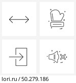 Modern Style Set of 4 line Pictograph Grid based expand, login, arrow, cloths, speaker Vector Illustration. Стоковая иллюстрация, агентство Ingram Publishing / Фотобанк Лори