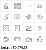 Pixel Perfect Set of 16 Vector Line Icons such as energy, industry, arrow, drop, kitchen Vector Illustration. Стоковая иллюстрация, агентство Ingram Publishing / Фотобанк Лори
