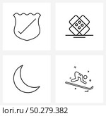 Modern Vector Line Illustration of 4 Simple Line Icons of badge, night, validation, medical, space Vector Illustration. Стоковая иллюстрация, агентство Ingram Publishing / Фотобанк Лори