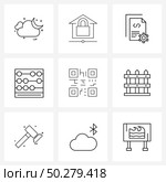 Universal Symbols of 9 Modern Line Icons of code, school, privacy, mathematics, abacus Vector Illustration. Стоковая иллюстрация, агентство Ingram Publishing / Фотобанк Лори