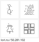 Set of 4 Simple Line Icons for Web and Print such as spade, stationary items, peas, agriculture, board Vector Illustration. Стоковая иллюстрация, агентство Ingram Publishing / Фотобанк Лори