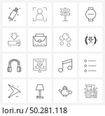 Modern Vector Line Illustration of 16 Simple Line Icons of download, user interface, map, ui, watch Vector Illustration. Стоковая иллюстрация, агентство Ingram Publishing / Фотобанк Лори