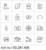 Modern Style Set of 16 line Pictograph Grid based sports, sports, protection, main menu, user interface Vector Illustration. Стоковая иллюстрация, агентство Ingram Publishing / Фотобанк Лори