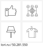 Isolated Symbols Set of 4 Simple Line Icons of liked, light, business, network, object Vector Illustration. Стоковая иллюстрация, агентство Ingram Publishing / Фотобанк Лори