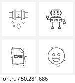 Mobile UI Line Icon Set of 4 Modern Pictograms of leak, file type , city, artificial intelligence, came Vector Illustration. Стоковая иллюстрация, агентство Ingram Publishing / Фотобанк Лори