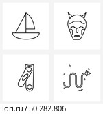 Isolated Symbols Set of 4 Simple Line Icons of boat, makeup, sea, scary, nail clipper Vector Illustration. Стоковая иллюстрация, агентство Ingram Publishing / Фотобанк Лори