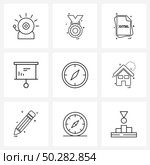9 Universal Line Icons for Web and Mobile location, presentation, file type, work, business Vector Illustration. Стоковая иллюстрация, агентство Ingram Publishing / Фотобанк Лори
