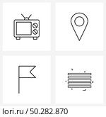 4 Universal Icons Pixel Perfect Symbols of electronics, media, TV, location, tools Vector Illustration. Стоковая иллюстрация, агентство Ingram Publishing / Фотобанк Лори
