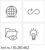 Isolated Symbols Set of 4 Simple Line Icons of worldwide, read, arrow, document, idea bulb Vector Illustration. Стоковая иллюстрация, агентство Ingram Publishing / Фотобанк Лори