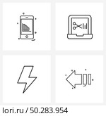 4 Universal Line Icon Pixel Perfect Symbols of mobile, charge, audio editing, electricity, direction Vector Illustration. Стоковая иллюстрация, агентство Ingram Publishing / Фотобанк Лори