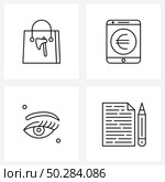 UI Set of 4 Basic Line Icons of shopping bag, reminded, online banking, cosmetics, school Vector Illustration. Стоковая иллюстрация, агентство Ingram Publishing / Фотобанк Лори