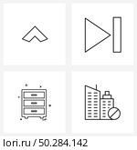 Universal Symbols of 4 Modern Line Icons of arrow, drawer, media, skip, building Vector Illustration. Стоковая иллюстрация, агентство Ingram Publishing / Фотобанк Лори