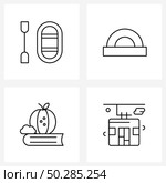 Modern Style Set of 4 line Pictograph Grid based rafting, studies, calculation, protractor, cable Vector Illustration. Стоковая иллюстрация, агентство Ingram Publishing / Фотобанк Лори