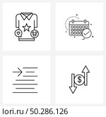 Stock Vector Icon Set of 4 Line Symbols for t-shirt, indent, jersey, calendar, text Vector Illustration. Стоковая иллюстрация, агентство Ingram Publishing / Фотобанк Лори