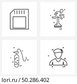 Simple Set of 4 Line Icons such as ds card, summer, storage device, hurdle, beach Vector Illustration. Стоковая иллюстрация, агентство Ingram Publishing / Фотобанк Лори
