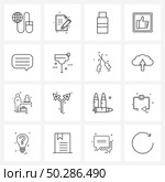 Line Icon Set of 16 Modern Symbols of alcohol, chat, flash, message, feedback Vector Illustration. Стоковая иллюстрация, агентство Ingram Publishing / Фотобанк Лори