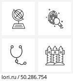 Set of 4 UI Icons and symbols for education, statoscope, search, fingerprint, decorate Vector Illustration. Стоковая иллюстрация, агентство Ingram Publishing / Фотобанк Лори