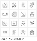 Set of 16 UI Icons and symbols for camcorder, document, corporate, letter, medicine jar Vector Illustration. Стоковая иллюстрация, агентство Ingram Publishing / Фотобанк Лори