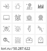Line Icon Set of 16 Modern Symbols of world, famous, liked, archaeological sites, shower Vector Illustration. Стоковая иллюстрация, агентство Ingram Publishing / Фотобанк Лори